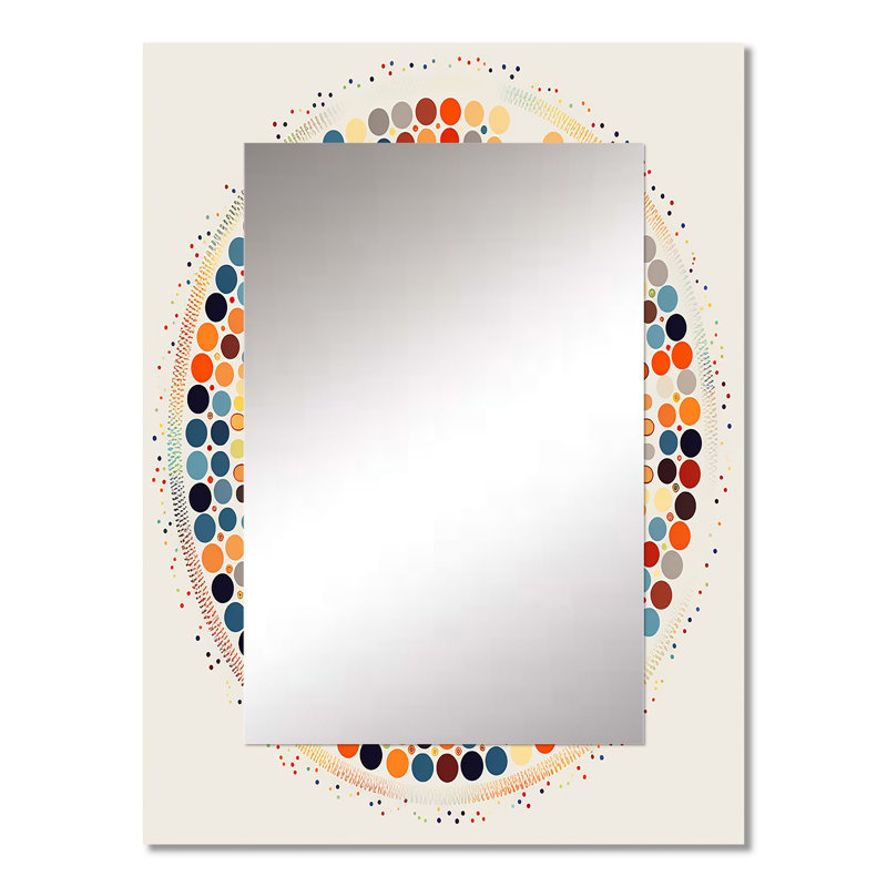 Boho Mandala en rétro bleu et orange II - grand miroir mural Boho Mandala, 32 po x 24 po