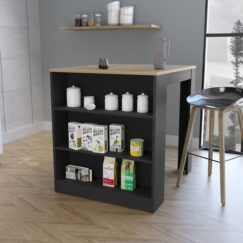 Alameda Kitchen Island, Three Drawers Concealed, Noir