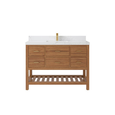 Parker Teak 48'' Single Bathroom Vanity with Quartz Top