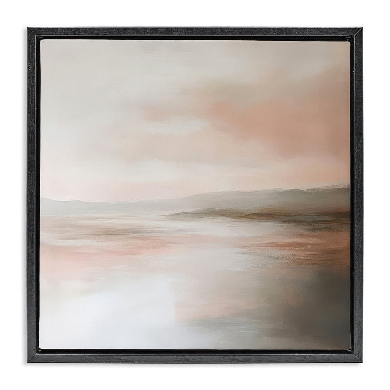 Muted Landscape Abstract Coast Floating Frame, design by Petal Prints Design, Jet Black Floater Frame, 18" H x 18" W