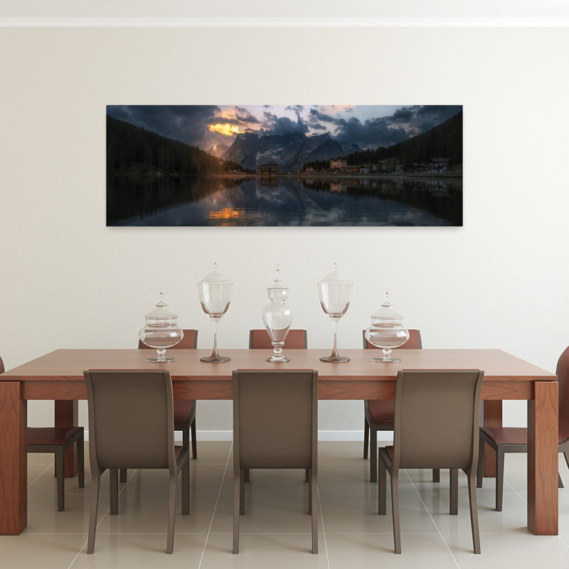 Paysage alpin, coucher de soleil, réflexion, paisible, paisible forêt sereine, art mural, H 20 po x l 60 po