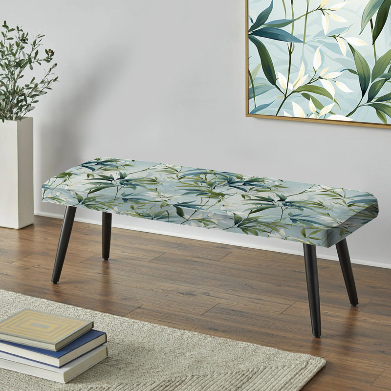 Bamboo Tranquility Tropical Pattern - Tropical Upholstered Black Bench