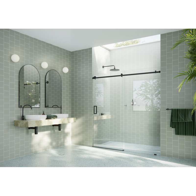 Astro 68 - 72 in. x 78 in. Fully Frameless Glass Sliding Shower Door, Matte Black