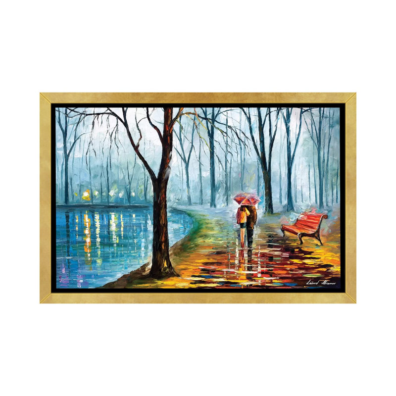 «Inside the Rain» par Leonid Afremov - reproduction d'art encadrée, H 40 po x l 60 po x 1,5 po, Toile encadrée d'or