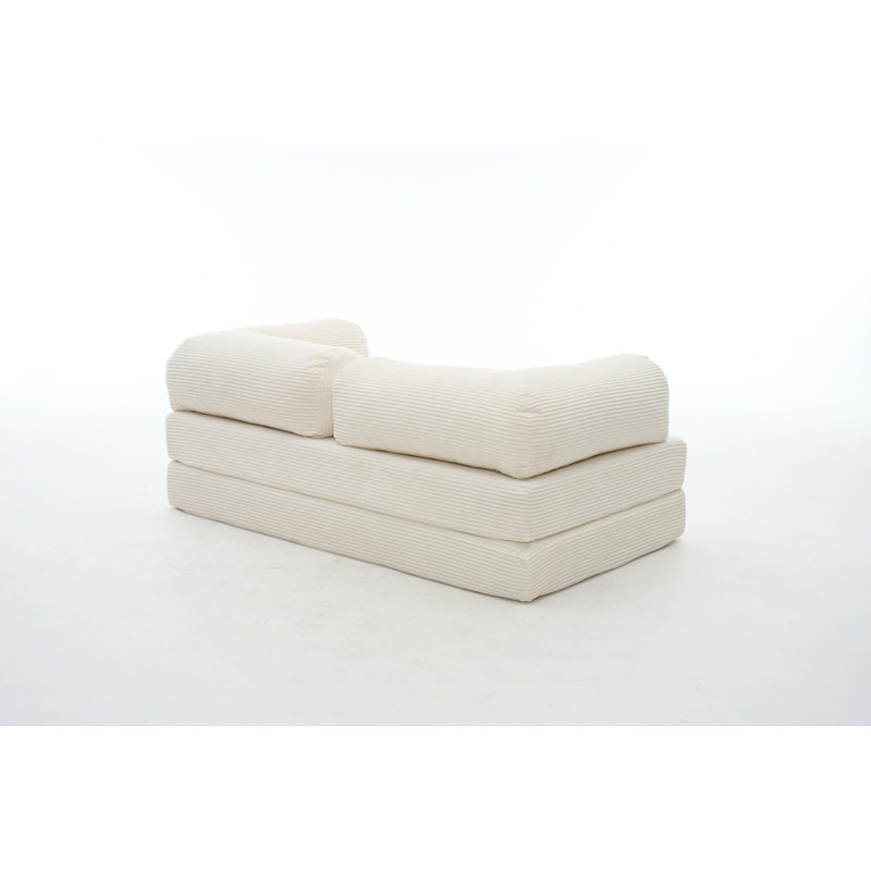Canapé-lit 4 en 1 en velours côtelé Futur, chaise longue pliable avec coussin en mousse, canapé-lit compact pour petits espaces, beige
