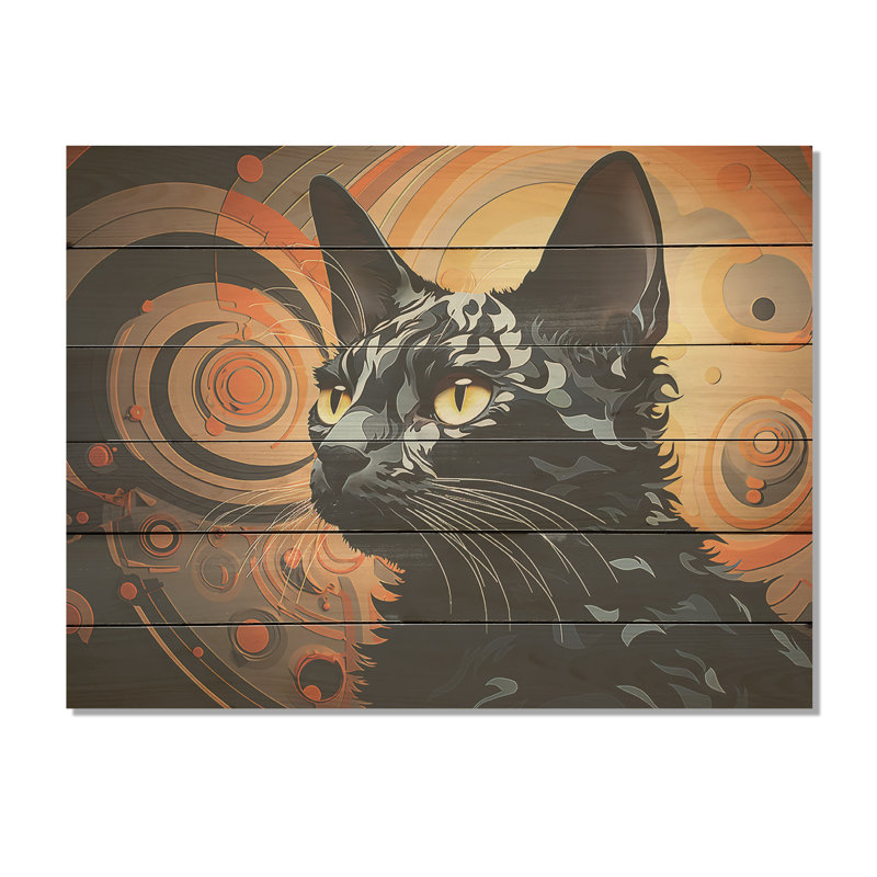 Cornish Rex Curves Cat - Art mural en bois sur bois de pin naturel, H 30 po x l 40 po