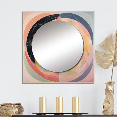 Universal Blossoming Pastel Harmony - Abstract Spirals Square Living Room Wall Mirror Art
