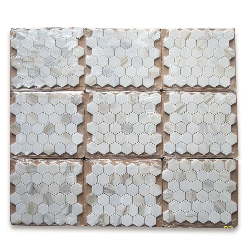 Calacatta 12" x 10" Marble Mosaic Tile, LIght Gray