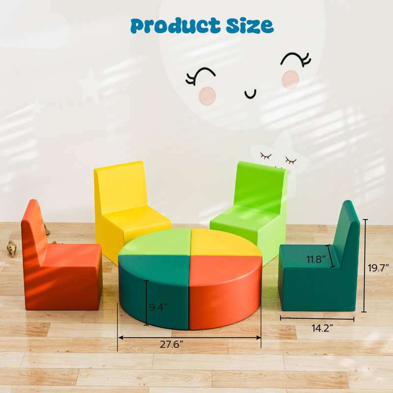 8 Piece Kids Sofa Set, Yellow/Orange/Teal/Green