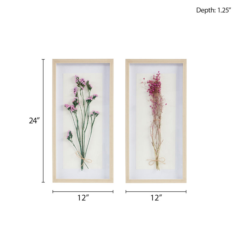 Natural Wood Frame Dried Flower Shadow Box Wall Art Set