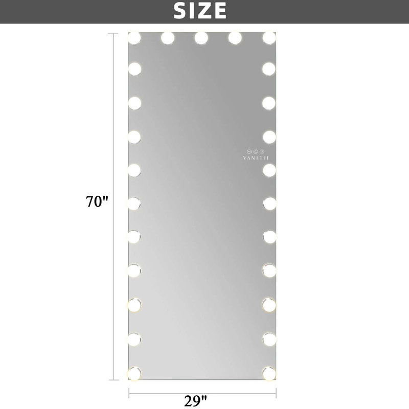 Miroir rectangulaire en métal pleine longueur à DEL, 70 po x 29 po