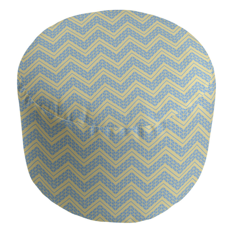Upholstered Pouf, Yellow/Blue