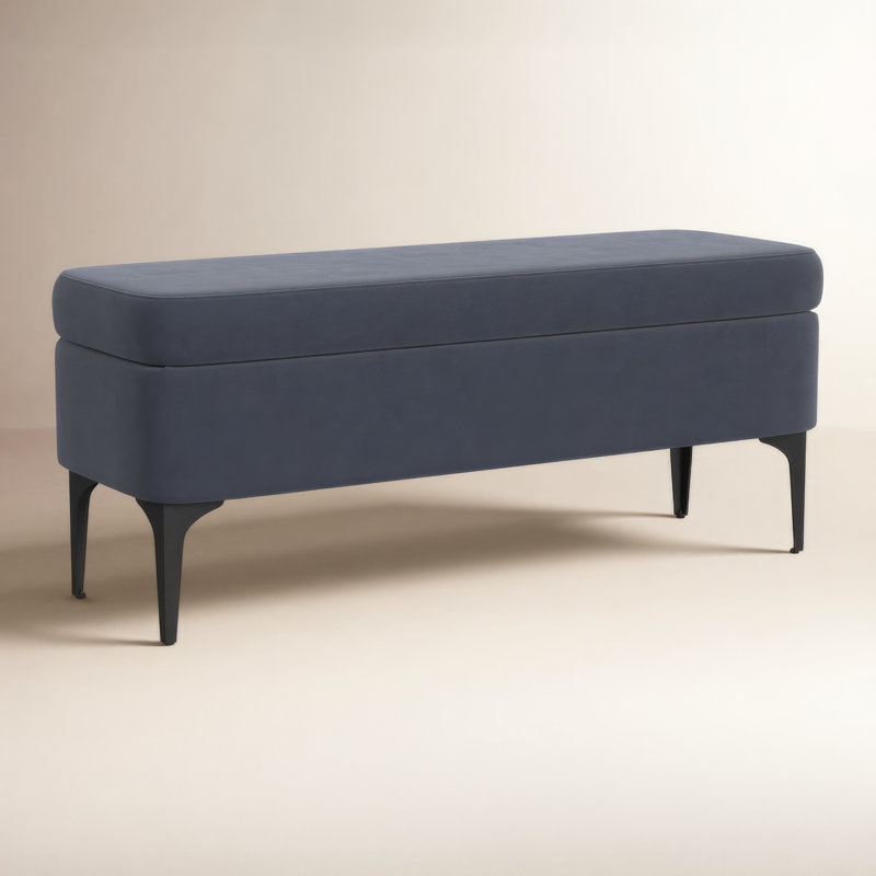 Banc de rangement rembourré Ameelya, Velours bleu