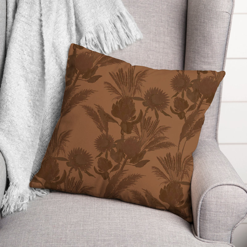 Floral Reversible Throw Pillow, Rust