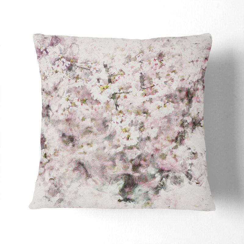 Cherry Blossoms Watercolour Cushion with Filling, Stone, 40cm H x 40cm W x 15cm D