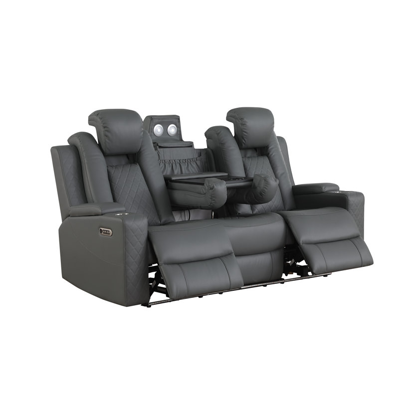 Tiyler 82'' W Leather Power Reclining Sofa , Gray