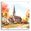 Art mural en verre épique «Countryside Autumn Church 2» par Nicole DeCamp, 24 po x 24 po-1747619225