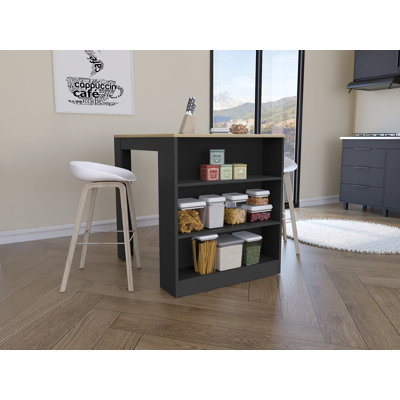 Kitchen Counter Dining Table 36.2"L x 31"W x 36.2"H Particle Board 1 Piece Multicolor Two-Leg Design with Three Side Open Shelves