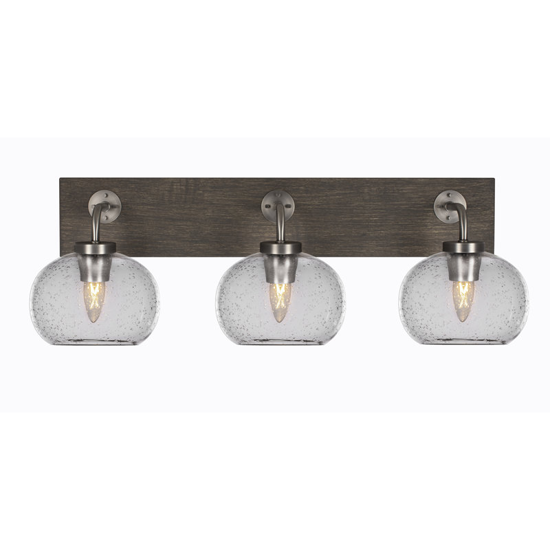 Barre d'éclairage de salle de bain 3 lumières Oxbridge, Graine noire, Graphite / bois vieilli