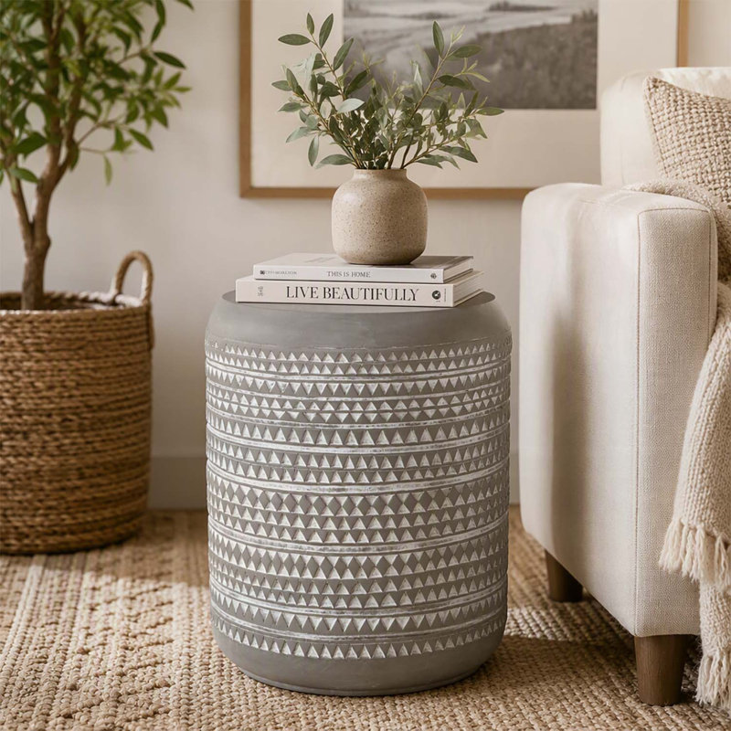 Outdoor Lightweight Concrete Side Table, MGO End Table with Triangular Design and Durable Construction