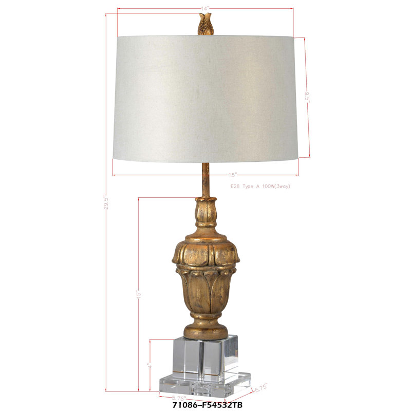 Lampe de table urne dorée 29,5 "avec base transparente Crewkerne
