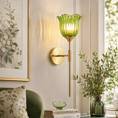 Vintage LED Wall Sconce With Remote, Rechargeable Wireless Wall Light With Tulip Glass Lampshade, 12 RGB Colors & Dimmable Function for Bedroom, Living Room & Hallway(Bulbs Included).