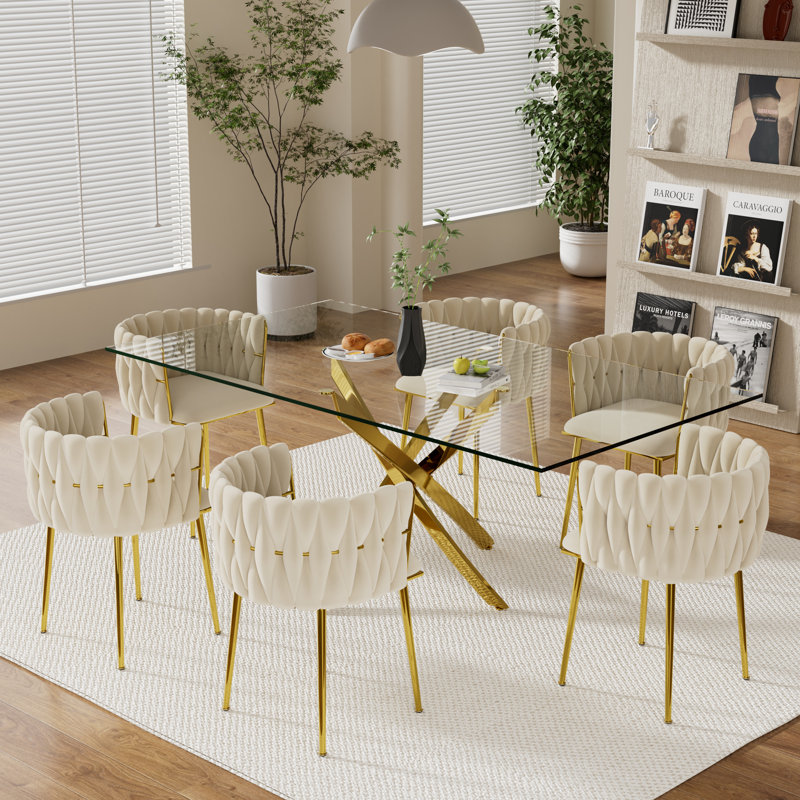 Ensemble de salle à manger Antli, Beige, 29.5"H x 71"L x 31.5"W, Doré