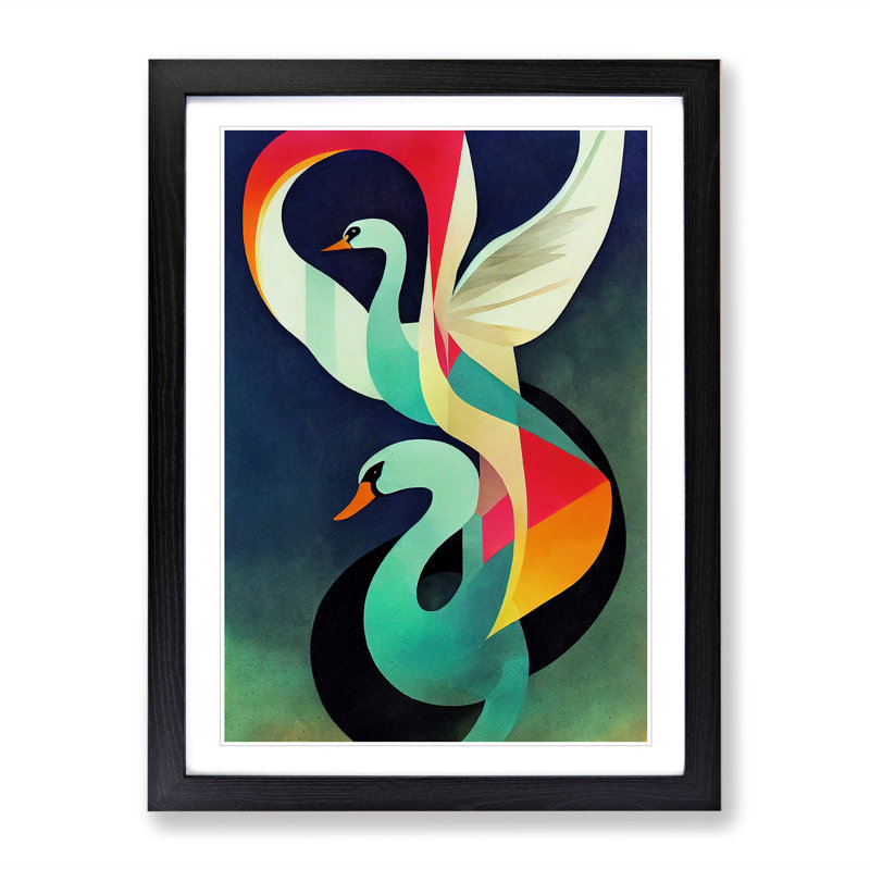 Swan in Abstract No.2 - Framed Print, Black Framed, 46cm H x 34cm W x 2cm D