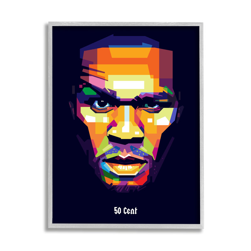 «50 Cent Modern Geometric Portrait Abstract Shapes» par Birch & Ink - impression, H 14 po x l 11 po x P 1,5 po