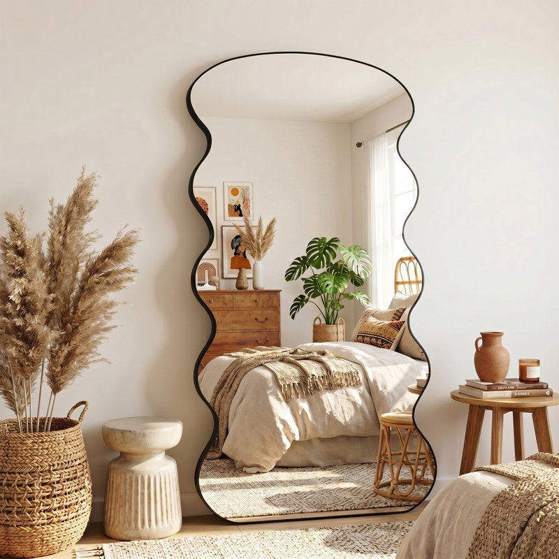 Miroir surdimensionné arqué en métal surdimensionné, Noir, 78 po x 38 po