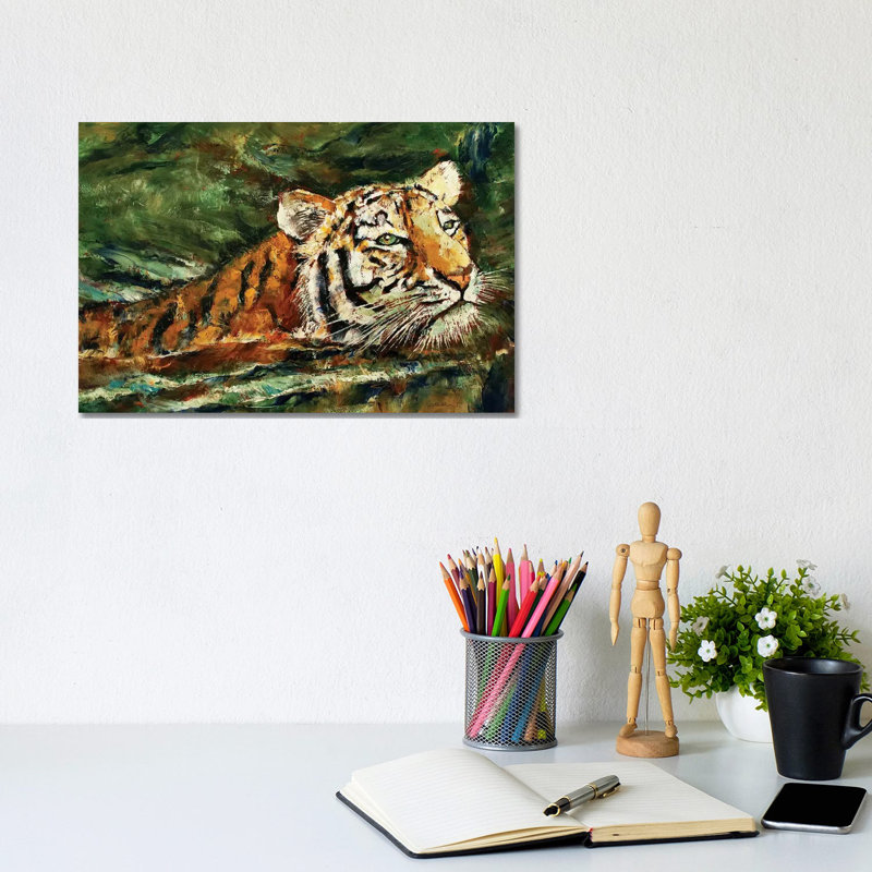 Swimming Tiger 1 Piece Wrapped Canvas Painting, 20.32 cm H x 30.48 cm W