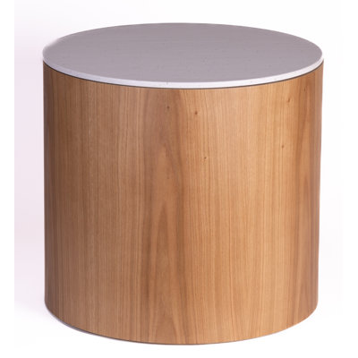 Abra 22 3/4" Diameter by 21" tall White Oak Side Table with Bianka Sabbia Top