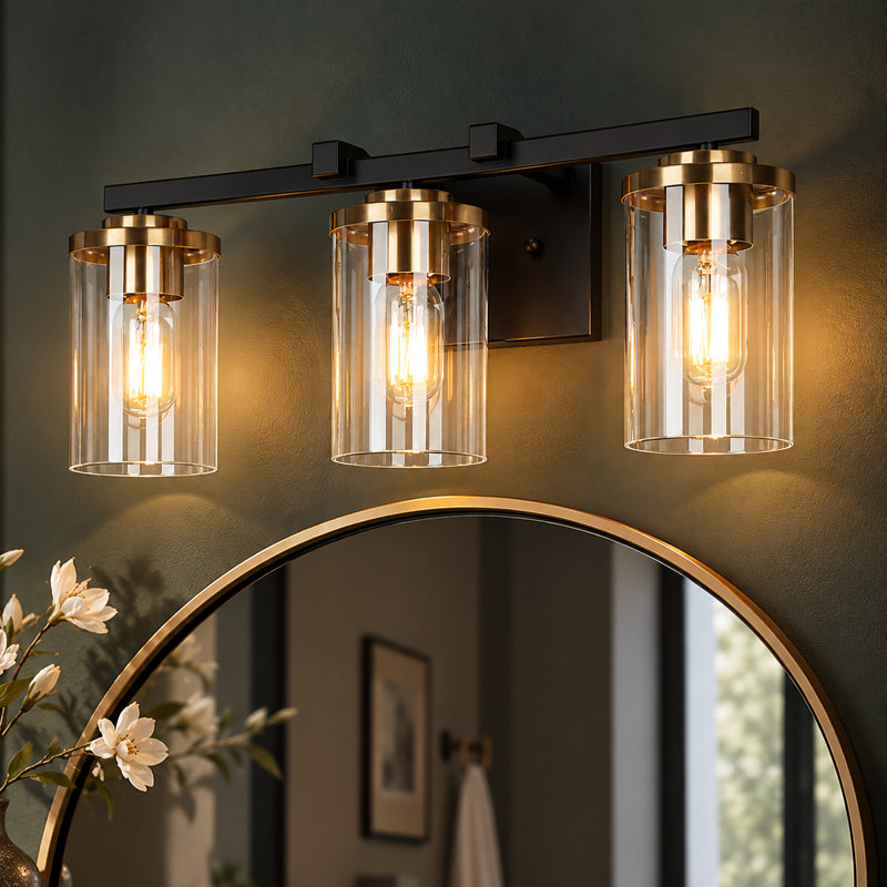 Marrina 3-Light Dimmable Black/Gold Bathroom Vanity Light, Black/Gold