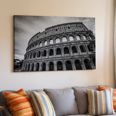 Canvas A Dramatic Black And White Photograph Of The Colosseum In Wall Art Rome Captured From A Low Angle To Emphasize Its Towering Canvas Wall Art
