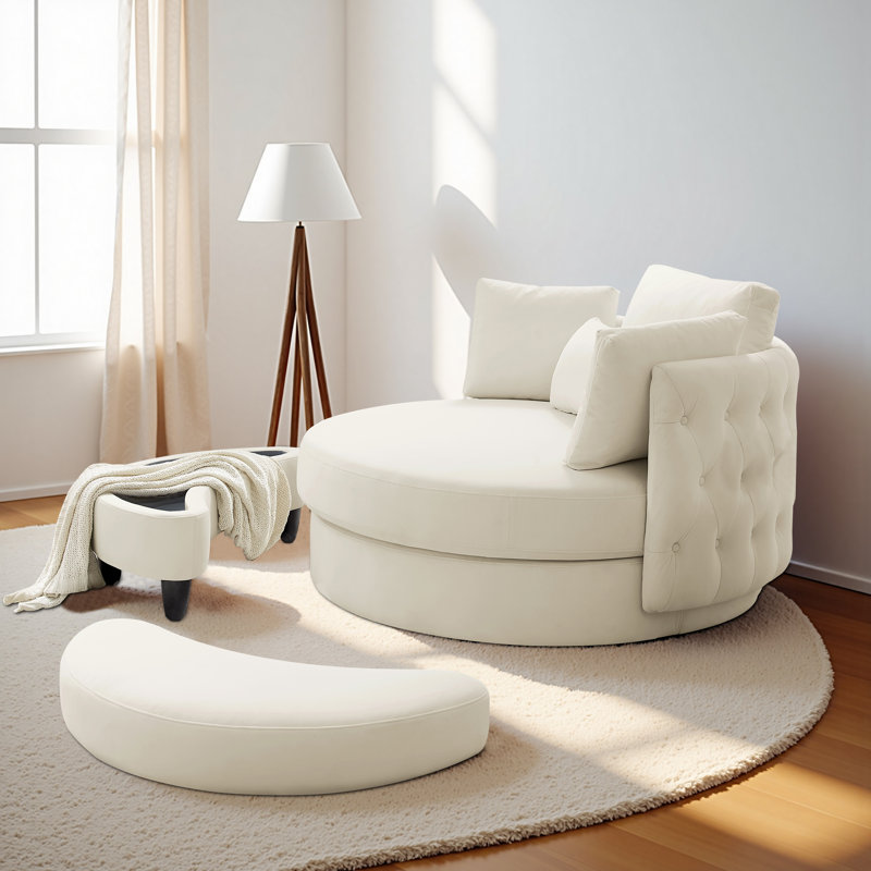 360° Swivel Accent Barrel Chairs With Removable Ottoman, Chaise Lounge Indoor With Neck Support Pillow, Swivel Chairs For Living Room, Oversized Chair With Ottoman