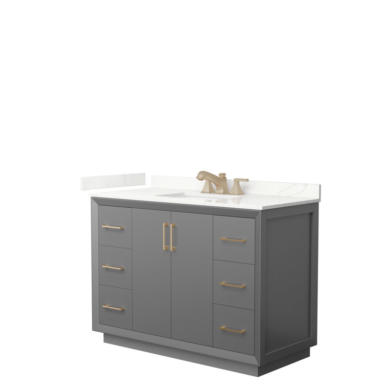 Meuble-lavabo simple 48 po avec plateau Strada, Gris foncé, Quartz Giotto, Noir mat