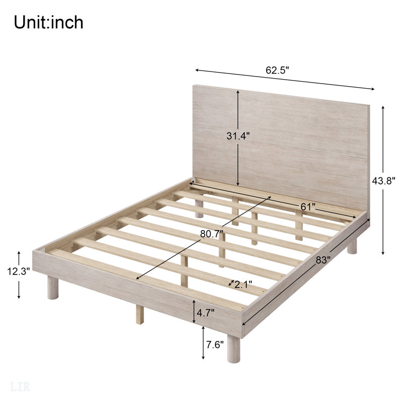 Modern Concise Style Solid Wood Grain Platform Bed Frame, Queen, Bed Frame