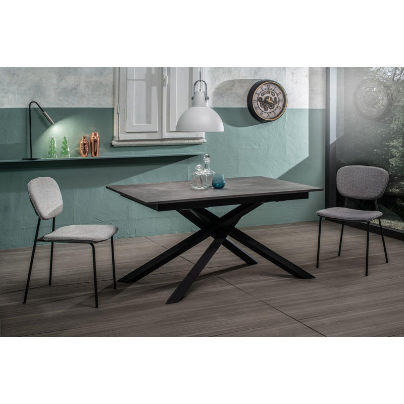 Daequon Extendable Oak Metal Base Dining Table, Black, Grey