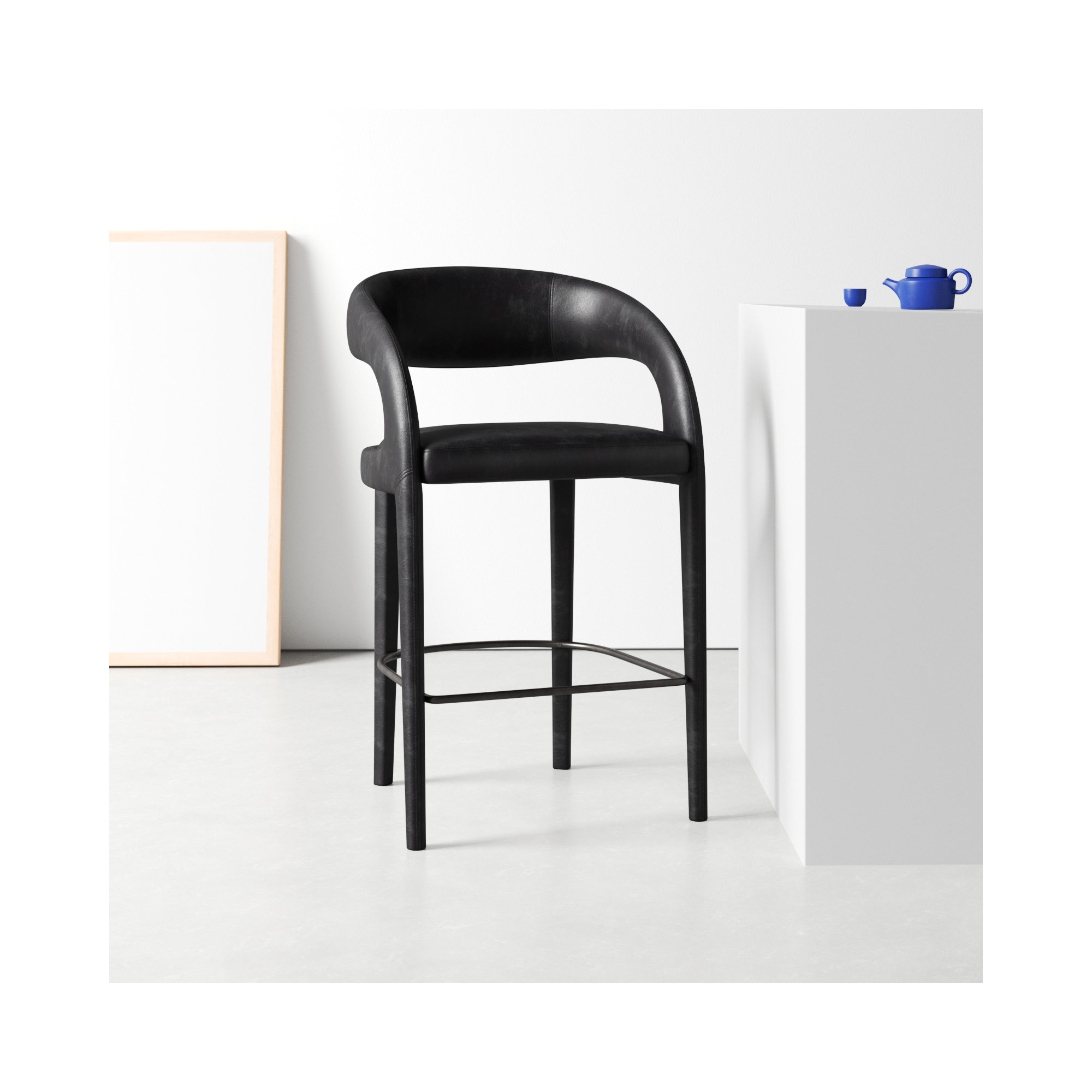 Geoffrey Counter & Bar Stool, Bar Stool (30.51" Seat Height), Sonoma Black/Genuine Leather