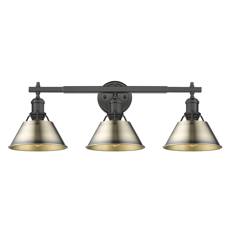 Felda 3-light fixture, Matte Black, Aged Brass
