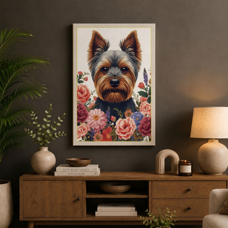 Terrier in Bloom Botanical - Wrapped Canvas, 36x24 - 91.4 x 61.0 cm, White Border