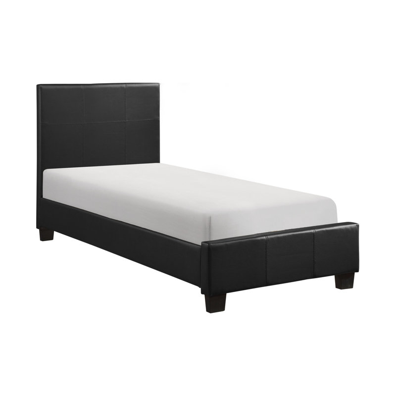 Saelah Platform Bed, Faux Leather Upholstery, Wood Frame, Black, Queen