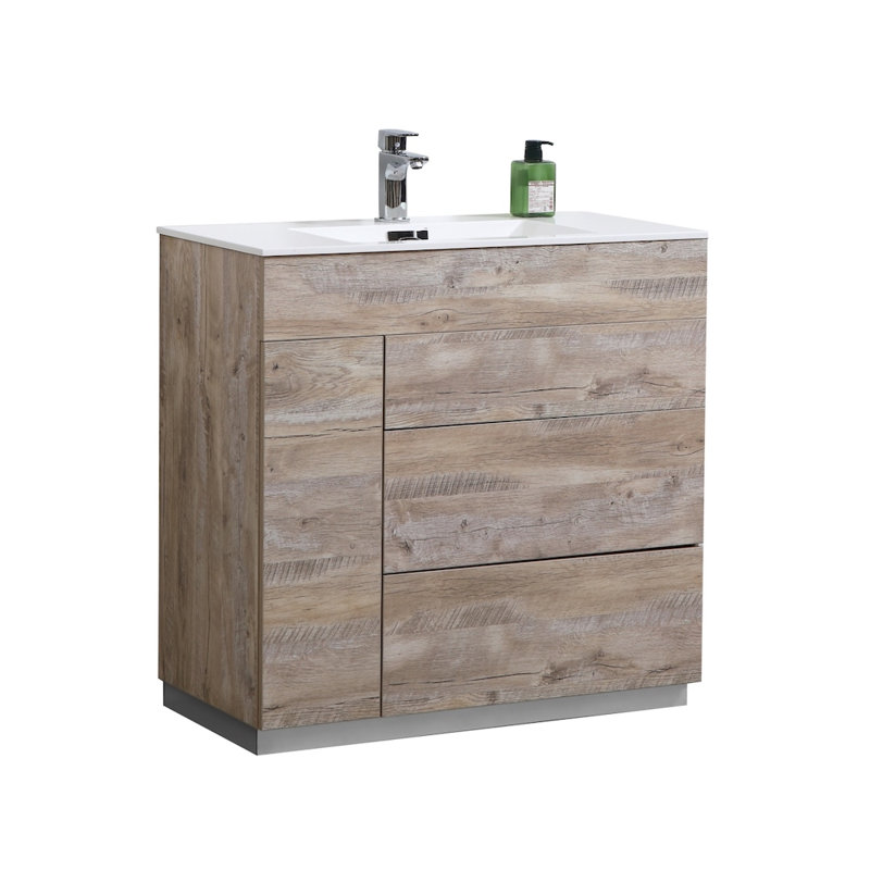 Ensemble de meuble-lavabo simple 35,5 "Eble Modern, Bois naturel