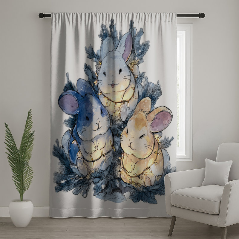 Three Cute Bunnies, 1 panneaux de rideaux, 50 po x 92 po - 1 panneau, Transparent