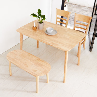Rowley 4 - Person Rubberwood Solid Wood Modern Dining Table Set