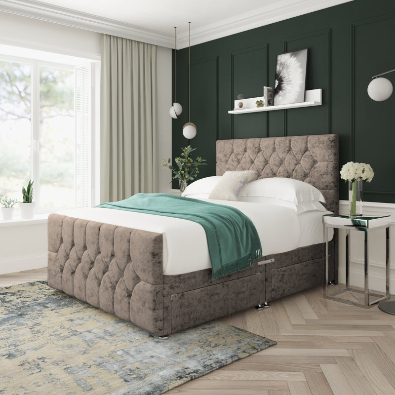 Divan Bed Base, Single (3'), Mink, Left Side Drawers