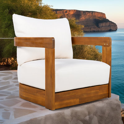 Acacia Wood Outdoor Club Chair - Curved Tub Design with All-Weather Slat Construction