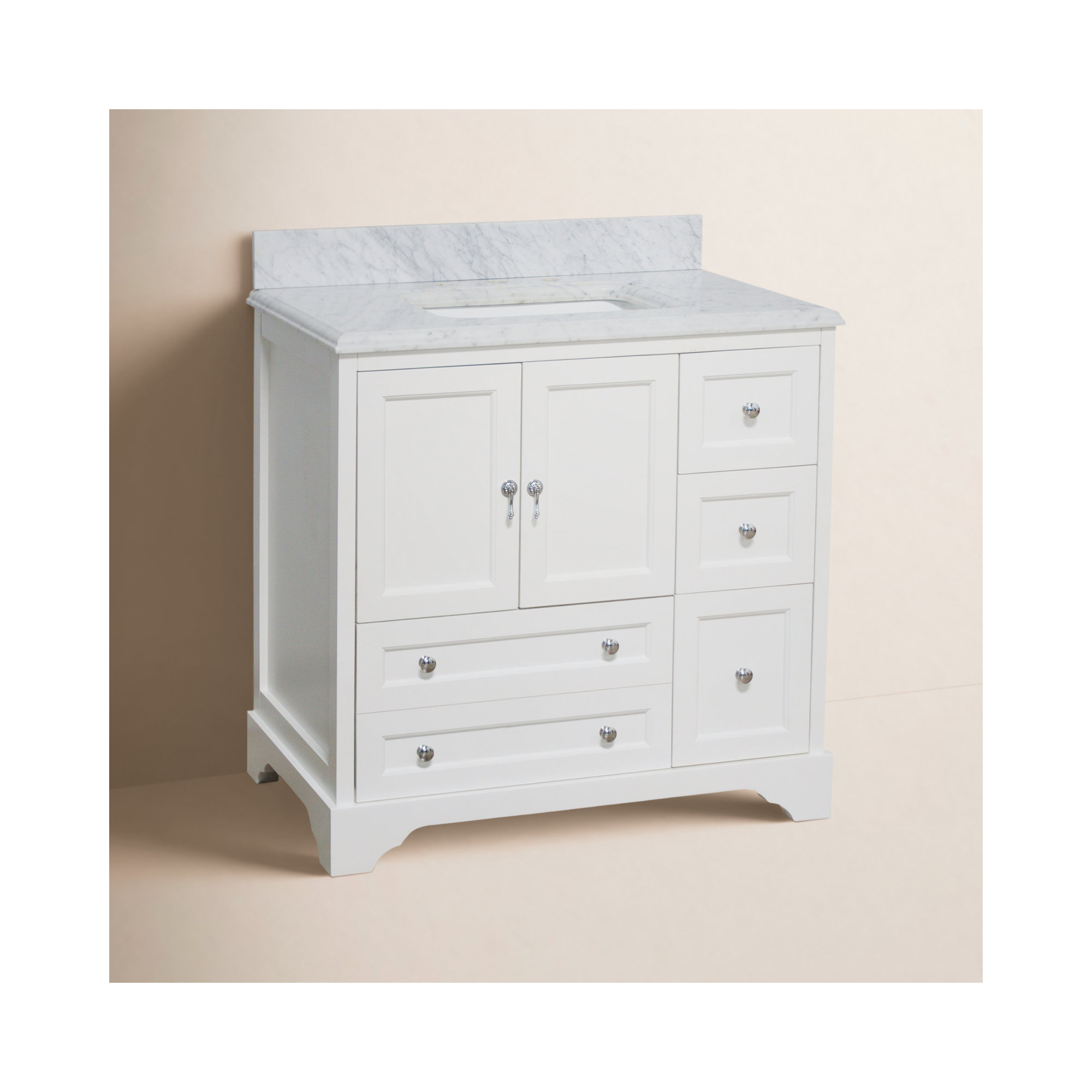 Tilford 36'' Single Bathroom Vanity, Carrara Marble, White