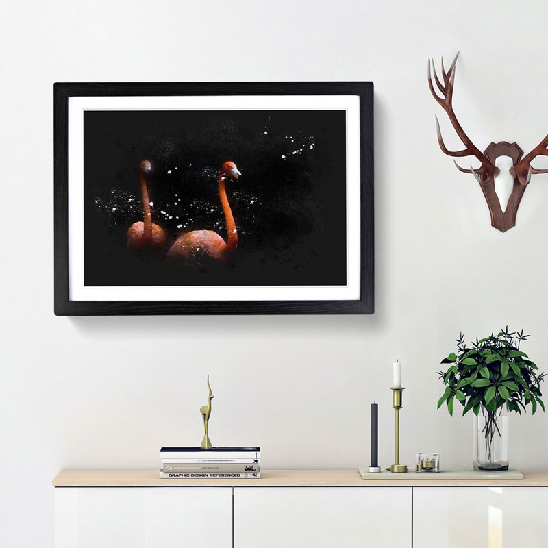 Pink Flamingos Paint Splash - Picture Frame Graphic Art, 60cm H x 91cm W x 2cm D, Black Framed