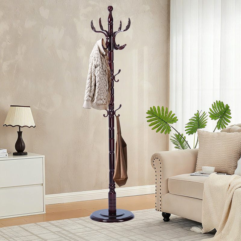 Solid Wood Coat Rack, 14 Hanging Points & Sturdy Base For Hallway, Office(Royal Claw)